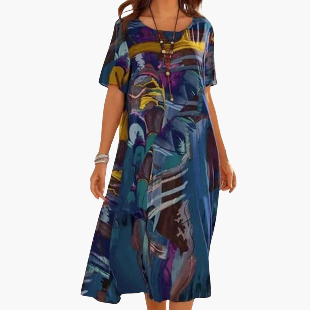 Women’s Midi Dress with V-Neck and Floral Print