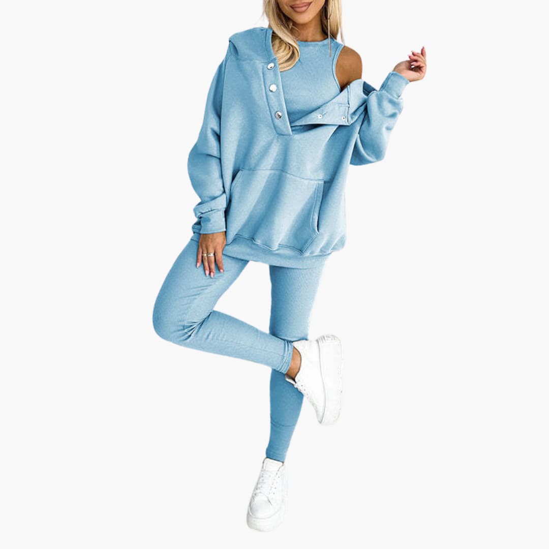Women’s Three-Piece Lounge Set with Vest, Long Sleeve Top and Trousers