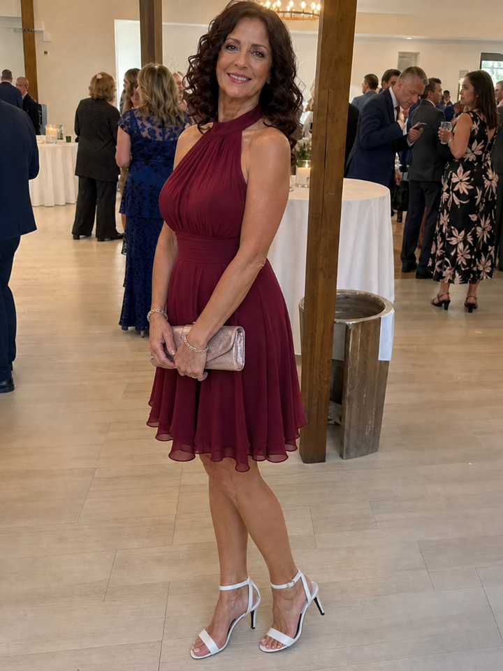 Iyla | Halter Neck Layered Hem Knee Length Dress