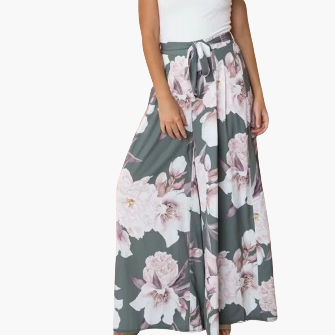Women’s Loose-Fit Summer Pants with Floral Print and Wide-Leg Design