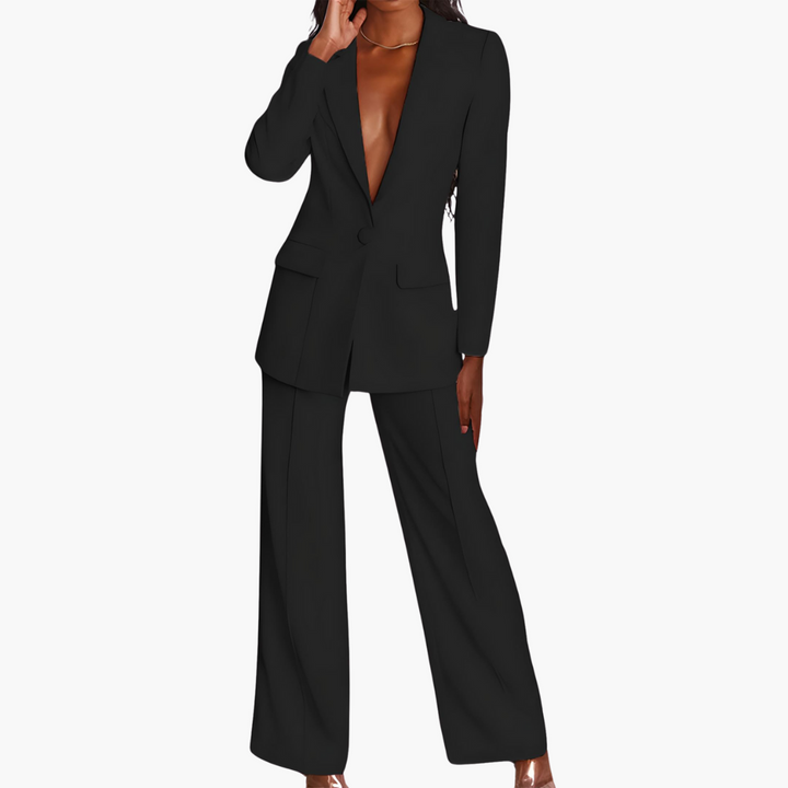 Women’s Suit Set with Single-Button Blazer and Straight-Leg Pants