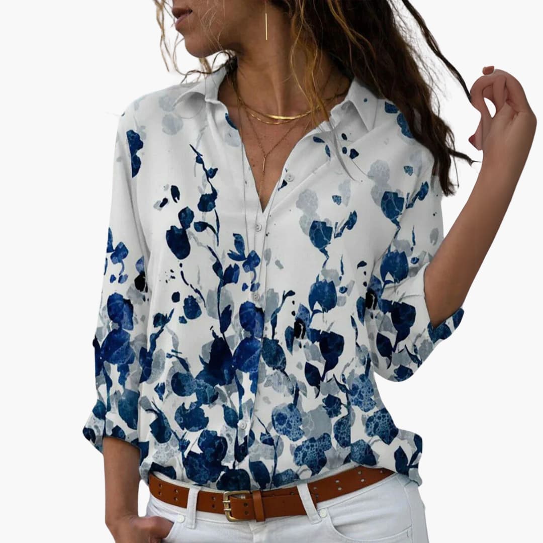 Women’s Floral and Color Block Blouse with Collar