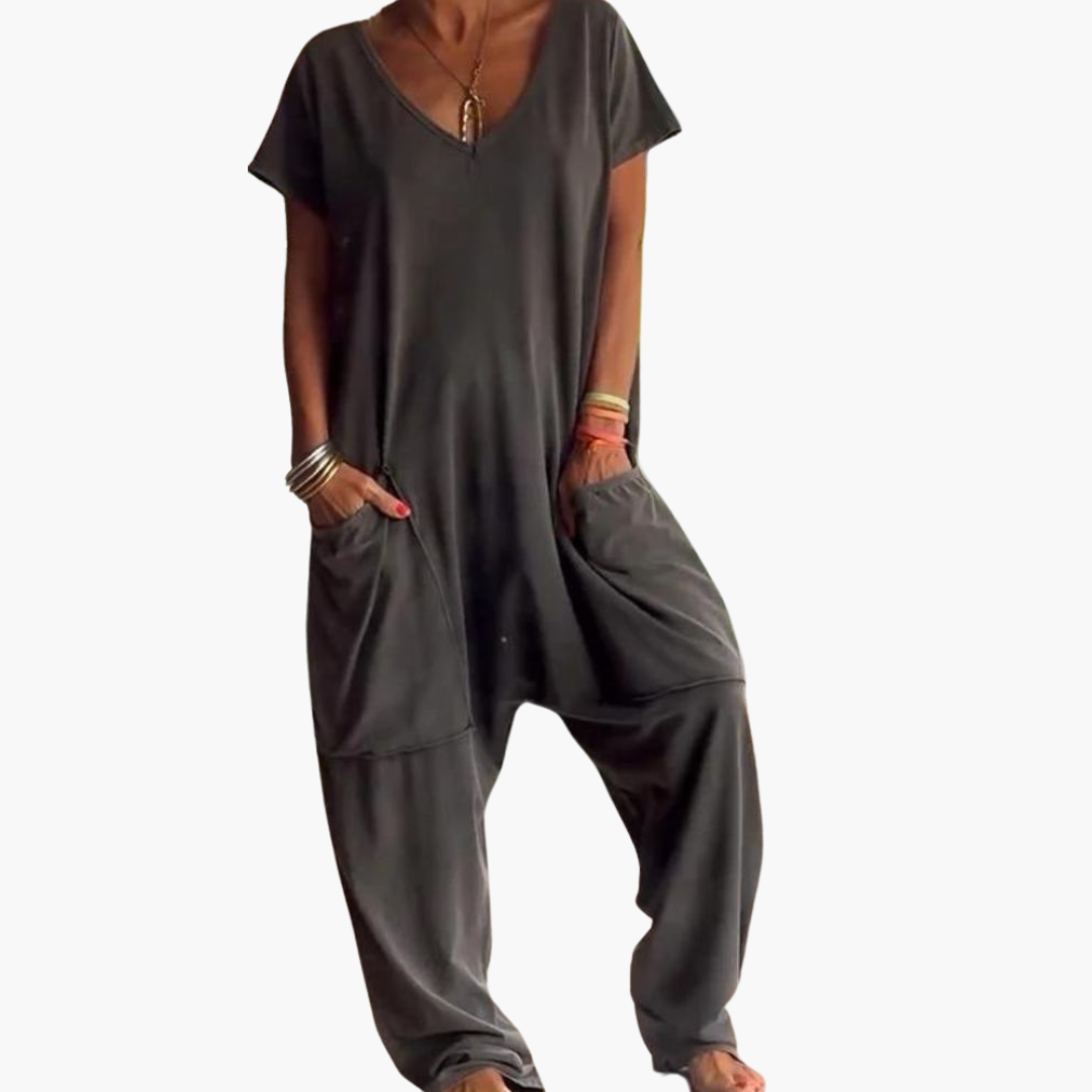 Women’s V-Neck Jumpsuit with Relaxed Drape