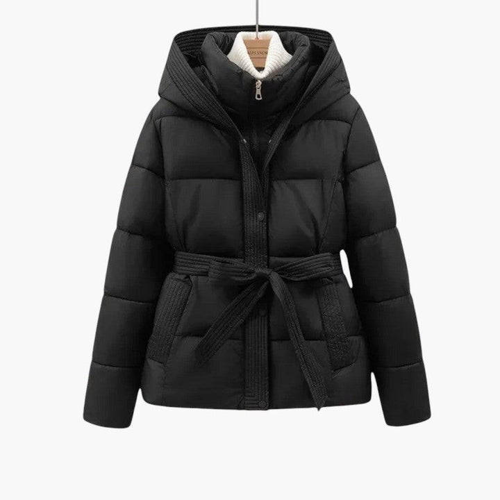 Belted Puffer Jacket with Hood – Women&