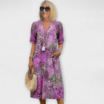 Women’s Midi Dress with V-Neck and Floral Print
