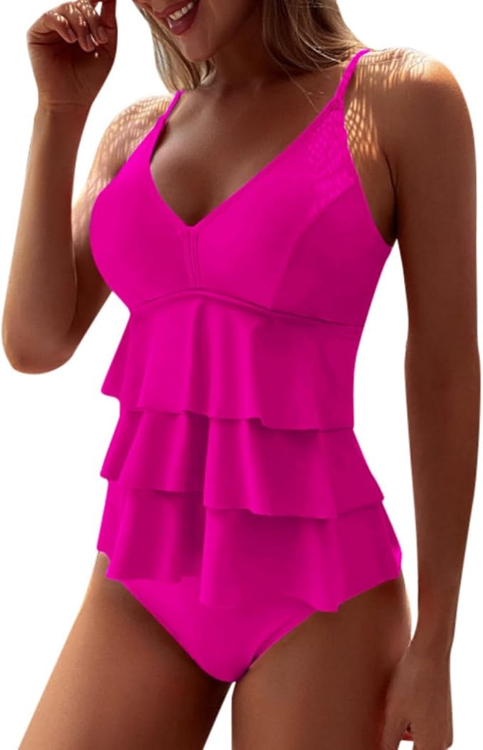 Women’s One-Piece Swimsuit with V-Neckline and Ruffle Front