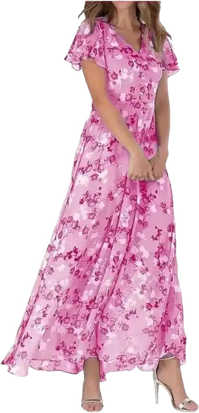 Women’s Dress with V-Neckline and Flutter Sleeves