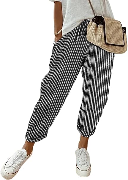Women’s summer Pants with drawstring waist and cuffed hems