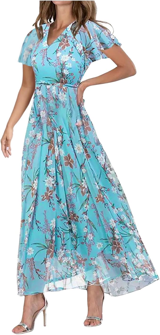 Women’s Dress with V-Neckline and Flutter Sleeves