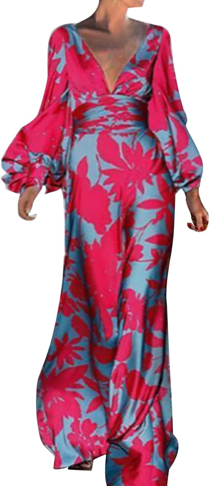 Women’s maxi dress with V-neckline and voluminous sleeves