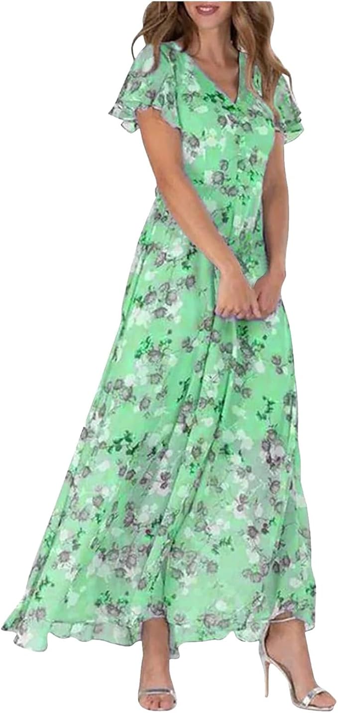 Women’s Dress with V-Neckline and Flutter Sleeves