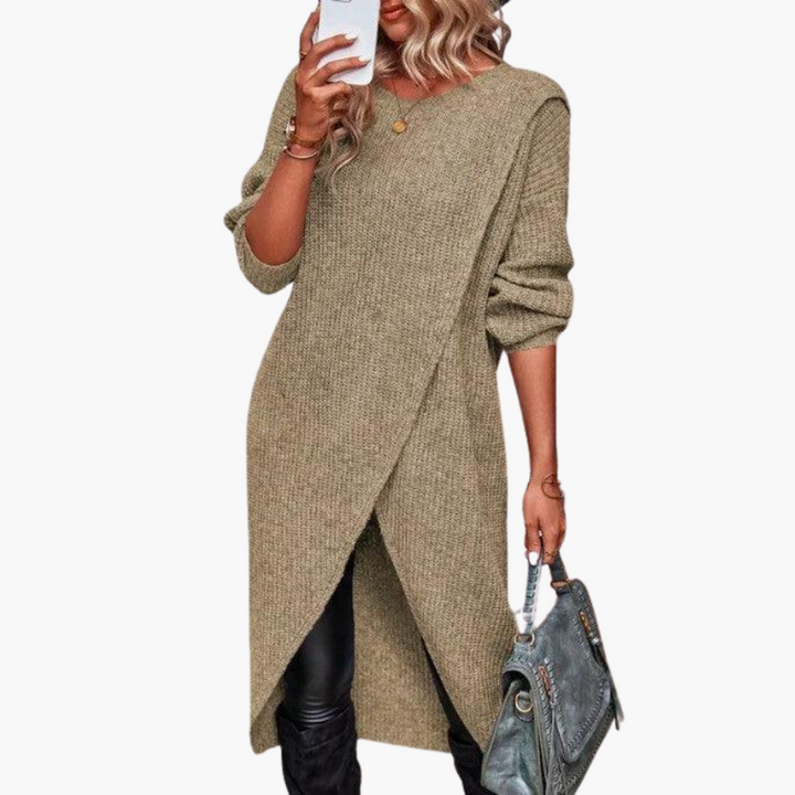 Asymmetrical Hem Sweater Dress - Women&
