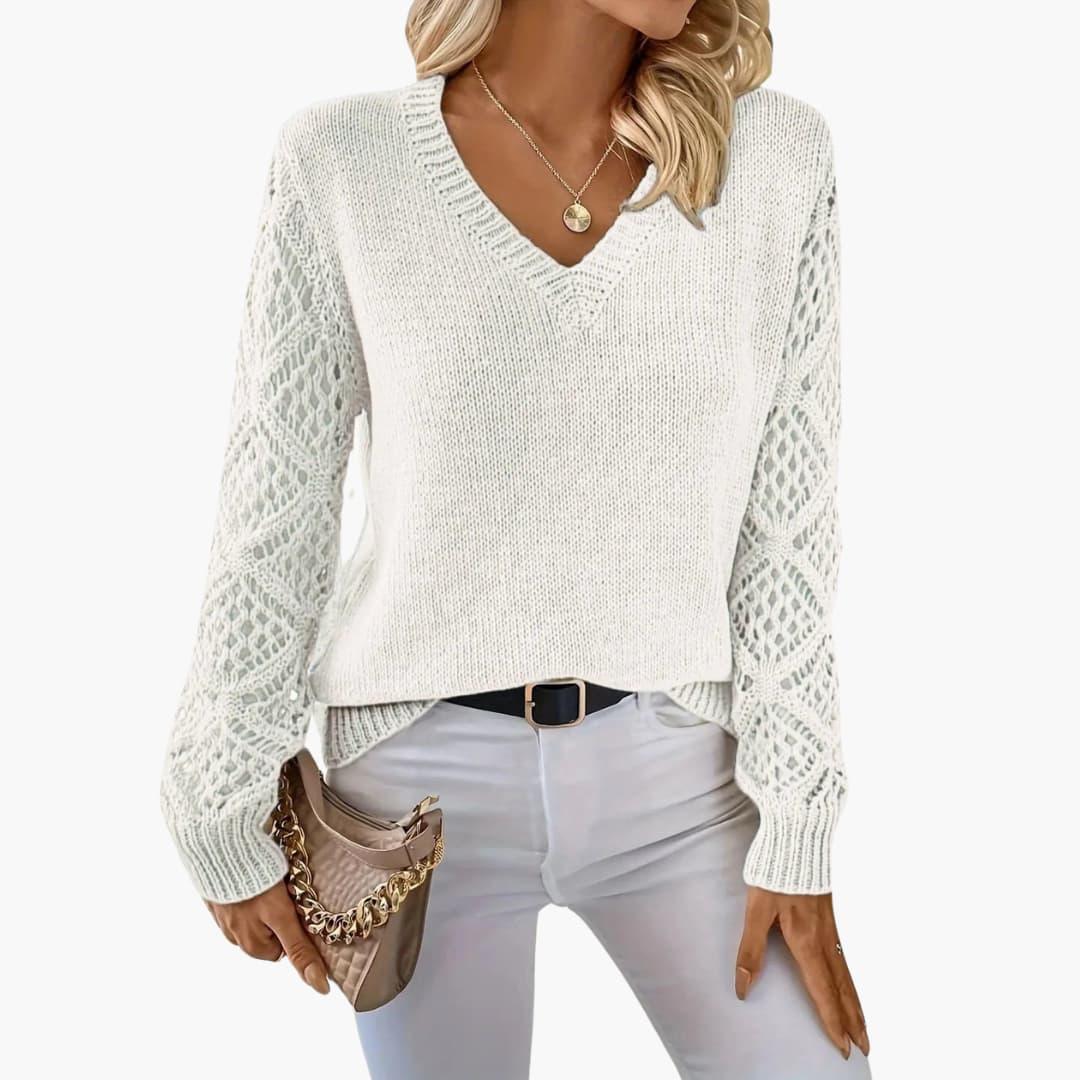 Jade | Stylish V-Neck Sweater With Handmade Details -  Made By Riley