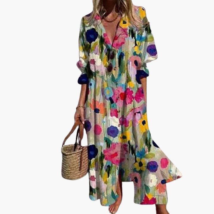 Women’s V-Neck Long Sleeve Ankle-Length Dress