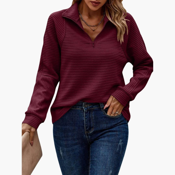 Women’s Sweater with Quarter-Zip Neckline and Ribbed Knit Texture
