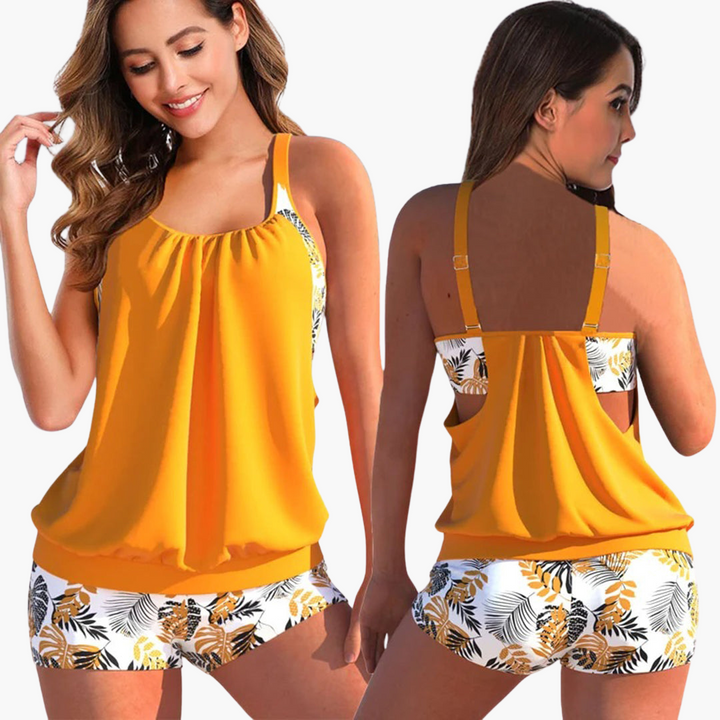 Women’s Tankini Set with Adjustable Straps and Control Panel
