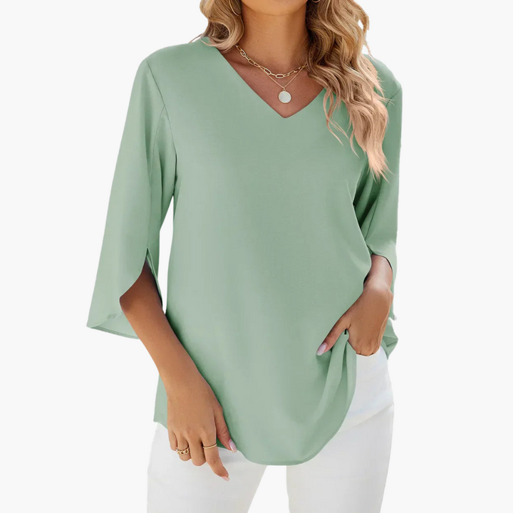 Women’s Blouse with V-Neck and Woven Construction