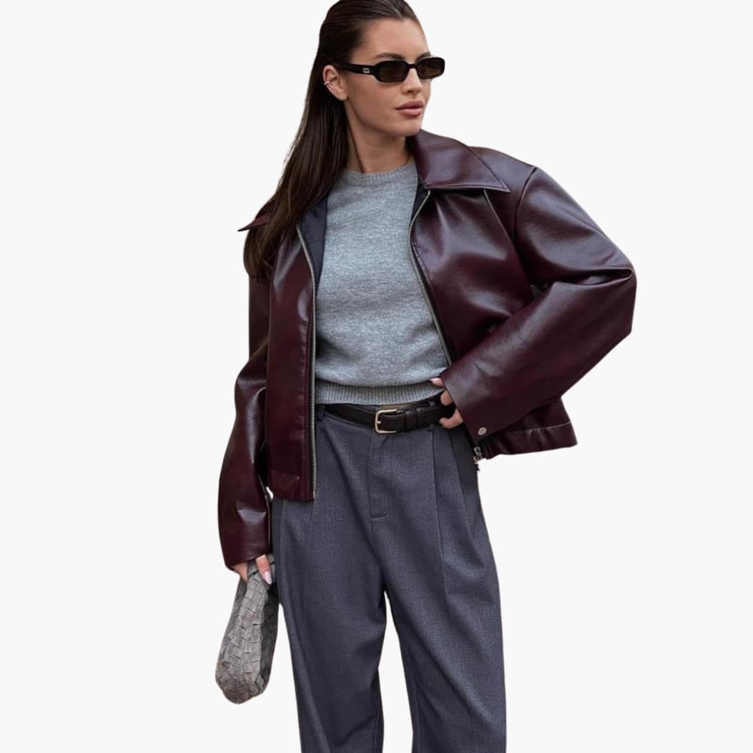 Women’s Bomber Jacket with Zip-Up Front and Collar