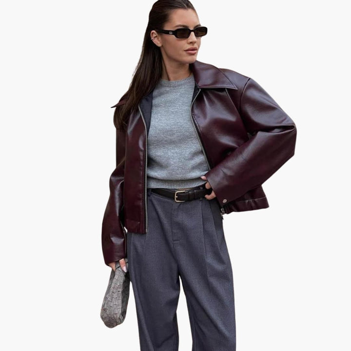 Women’s Bomber Jacket with Zip-Up Front and Collar