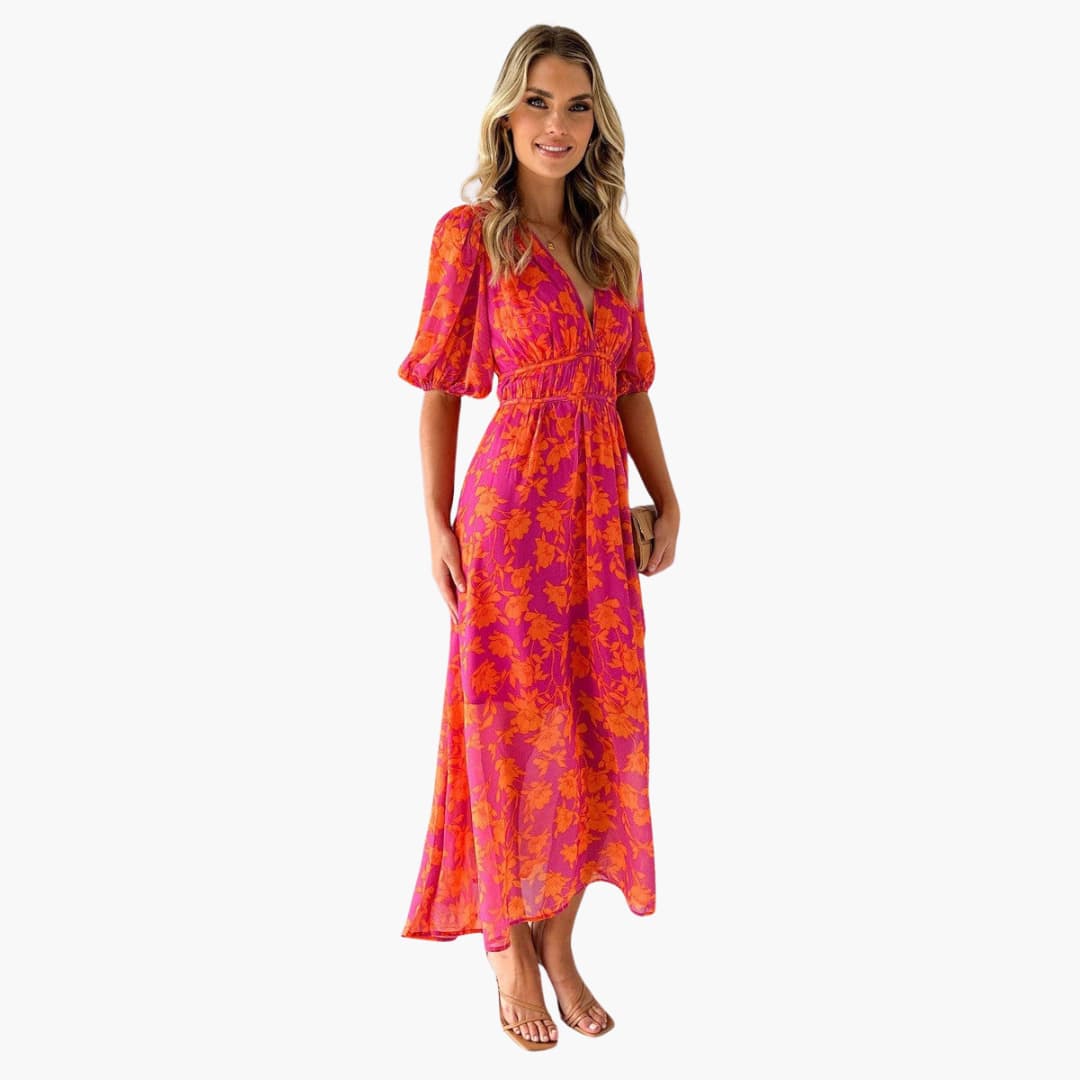 Women’s Maxi Dress with V-Neck and A-Line Skirt