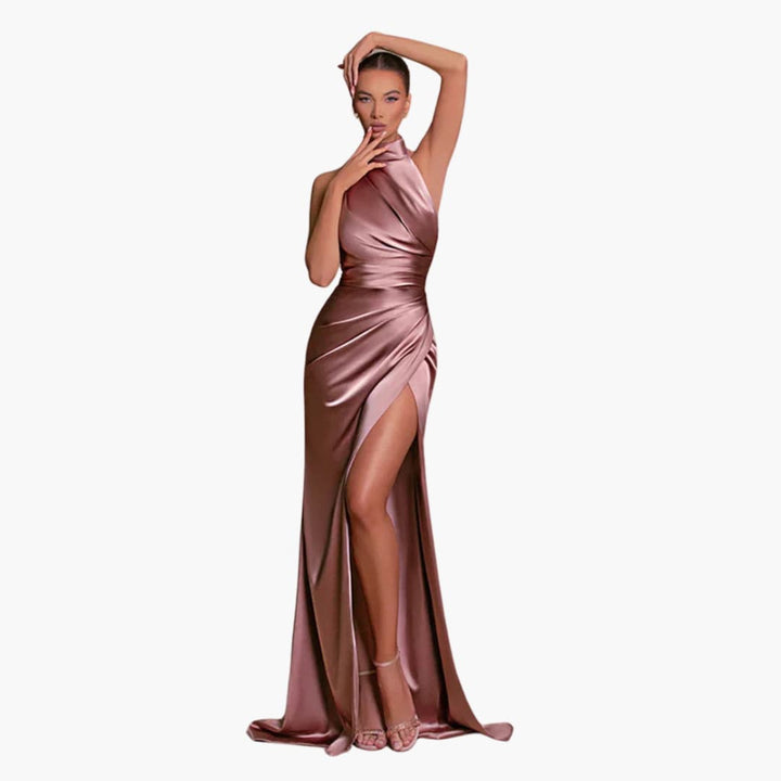 Women’s Evening Gown Dress with Halter Neck and High Split