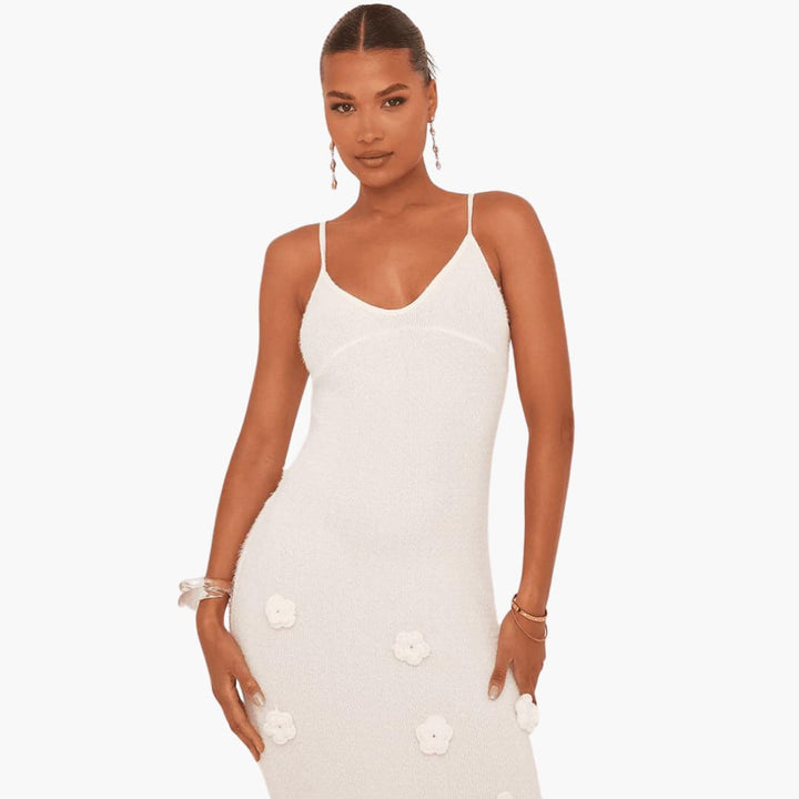 Women’s Strappy Maxi Dress with Low Neckline and Long Skirt
