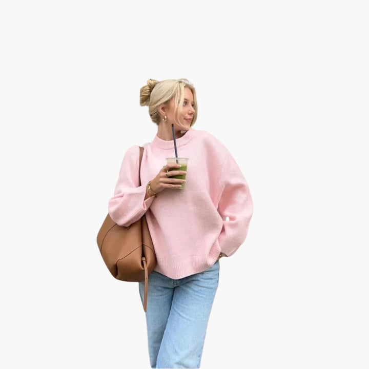 Women’s Knit Sweater with Crewneck and Ribbed Cuffs