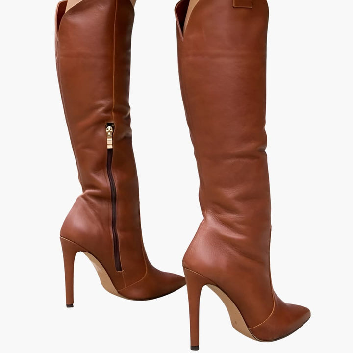 Women’s Knee-High Boots with Heel and Zipper