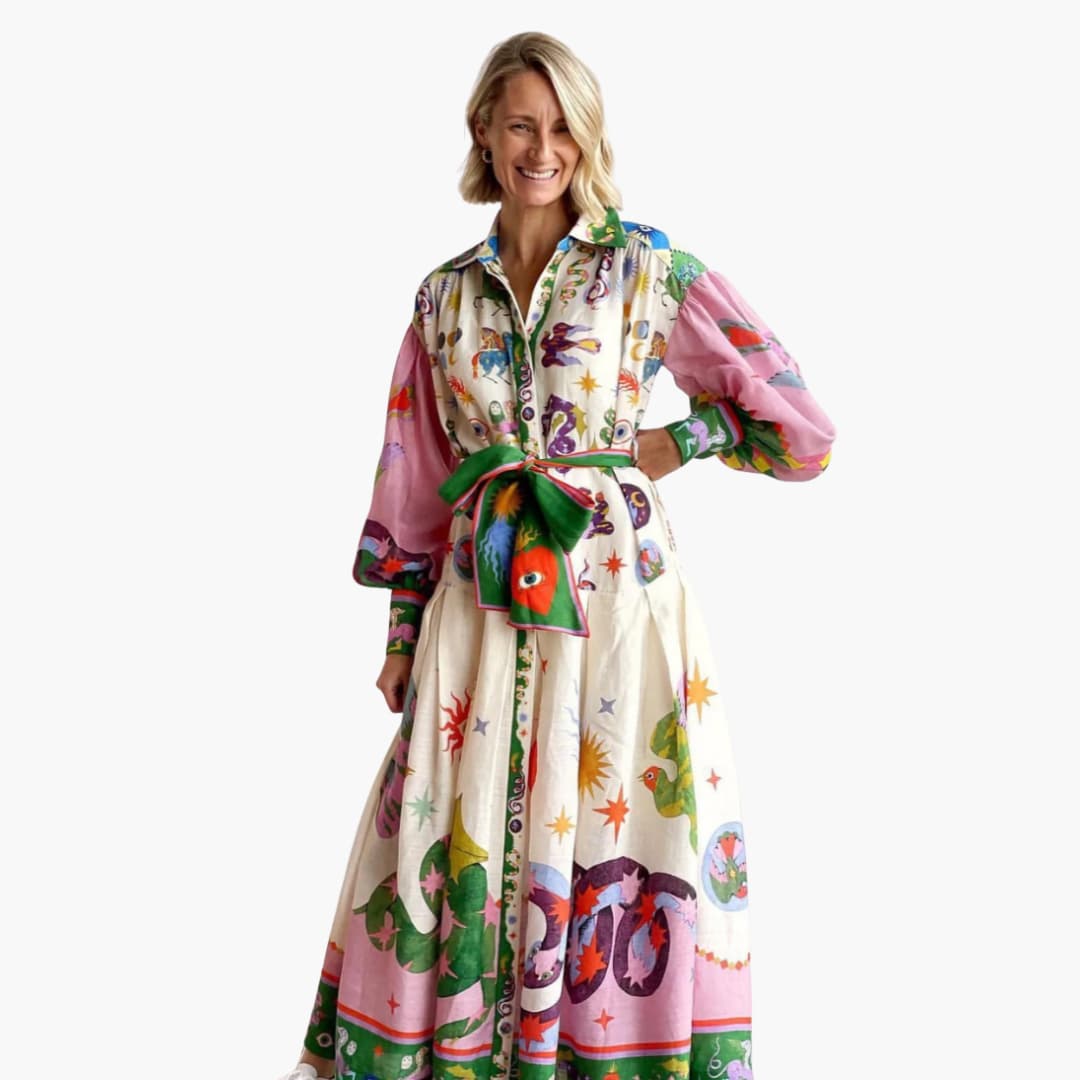 Women’s maxi shirt dress with button fastening and waist tie
