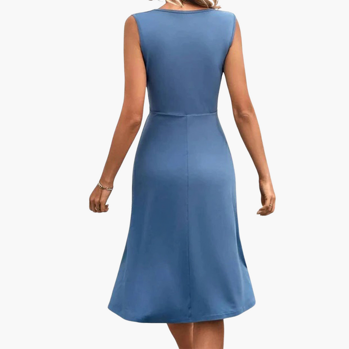 Women’s Midi Dress with Sleeveless Design and Knee - Length Cut