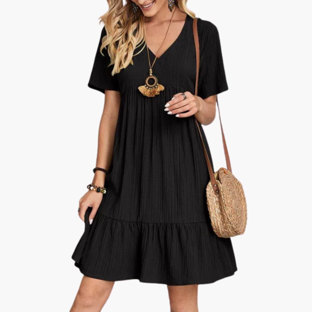 Women’s A-Line Dress with V-Neckline and Tiered Skirt