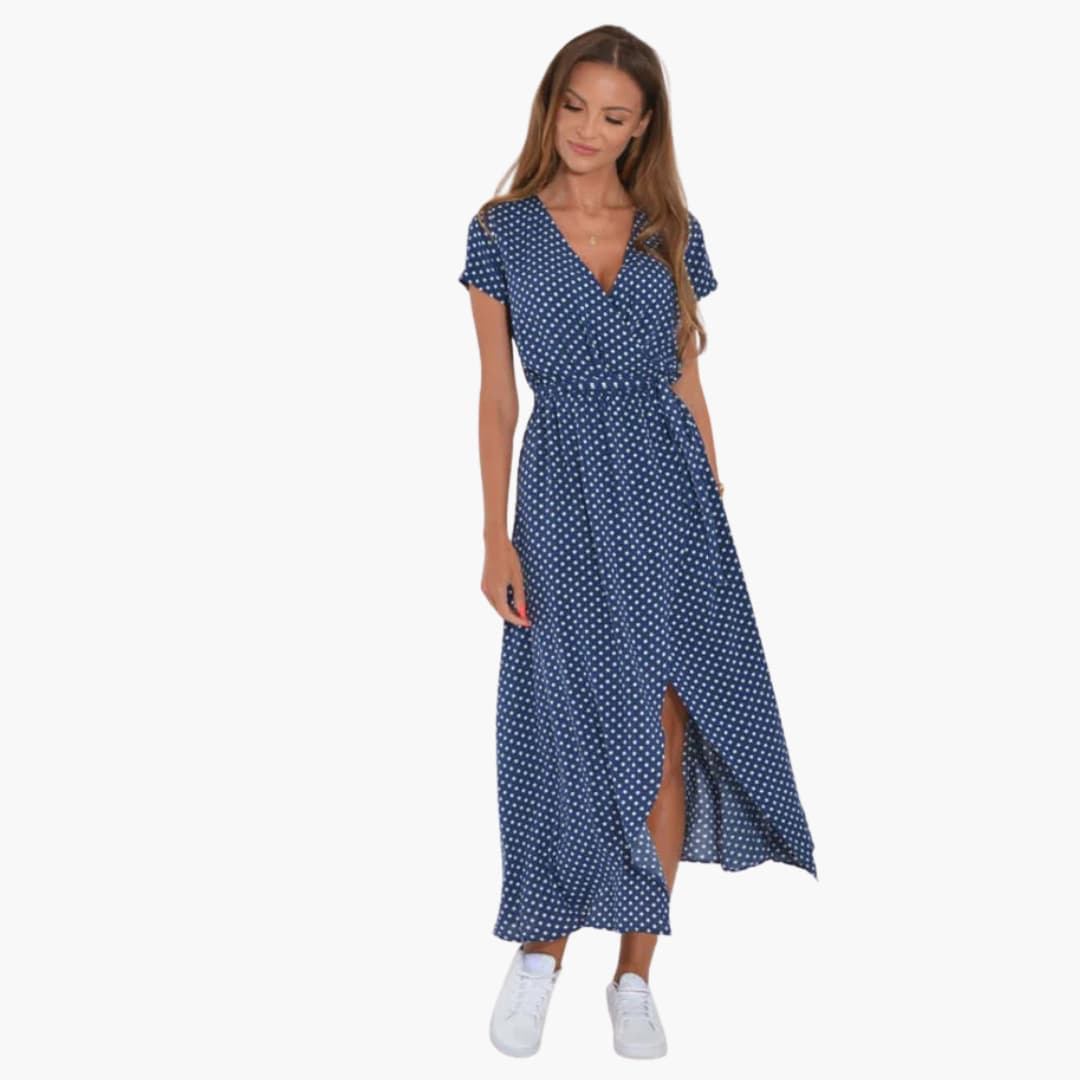 Women’s Midi Dress with Wrap Front and Tie Belt