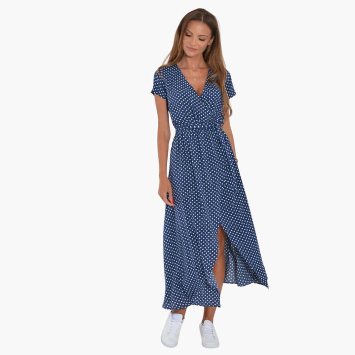 Women’s Midi Dress with Wrap Front and Tie Belt