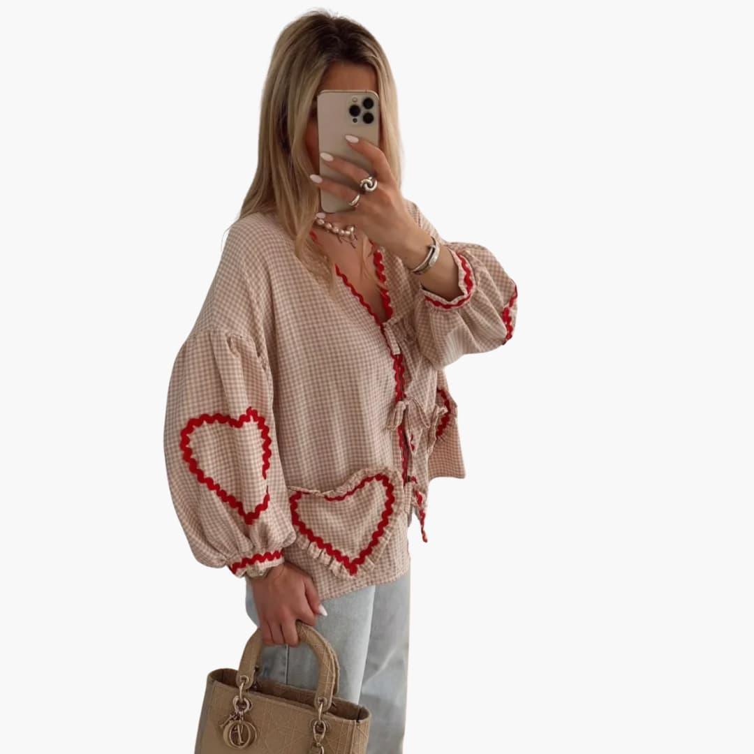 Women’s Blouse with Gingham Pattern and Tie-Front Detail