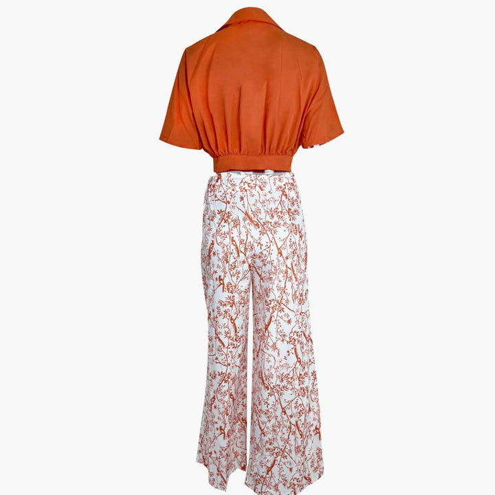 Women’s two-piece set with puff sleeve top and palazzo Pants