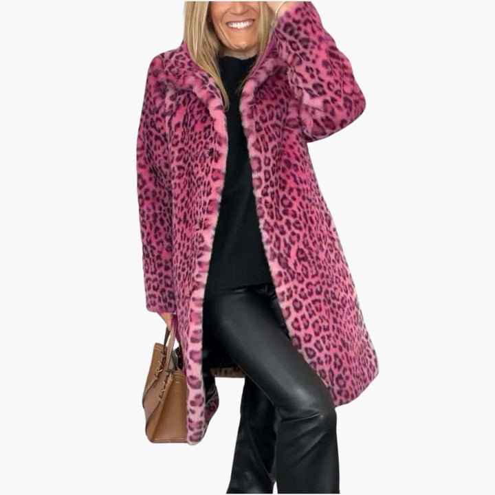 Women’s Long Winter Coat with Leopard Print