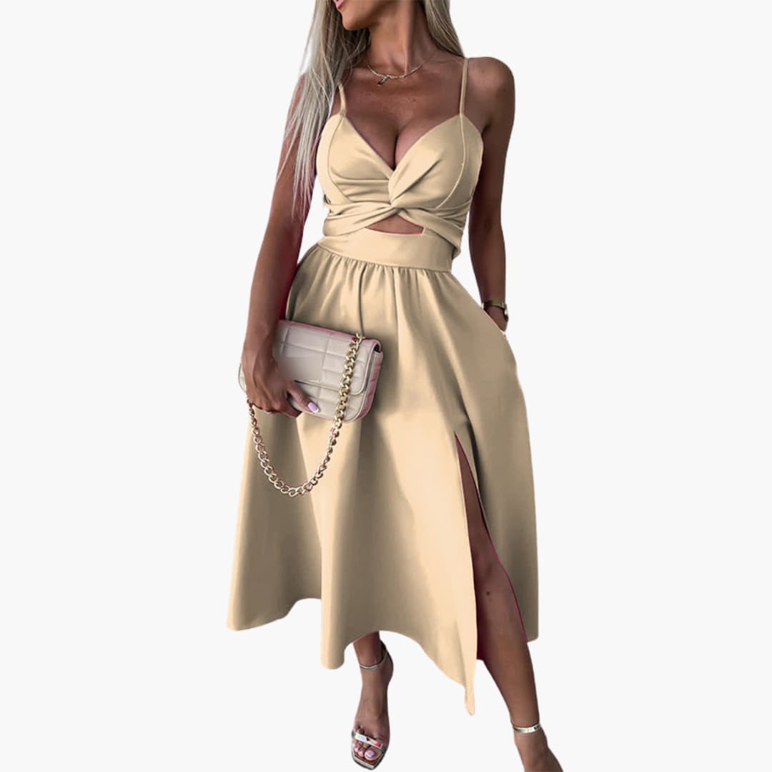 Women’s Midi Dress with Twist Front and Front Slit