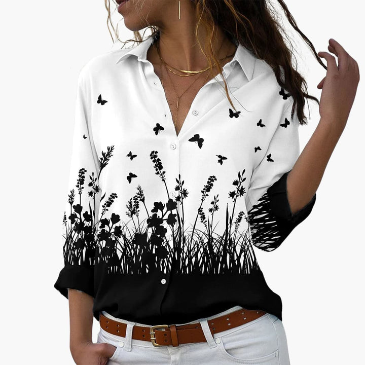 Women’s Blouse with Button Fastening and Printed Design