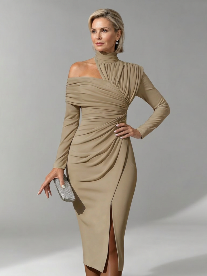 Viano | One Shoulder Draped Midi Dress