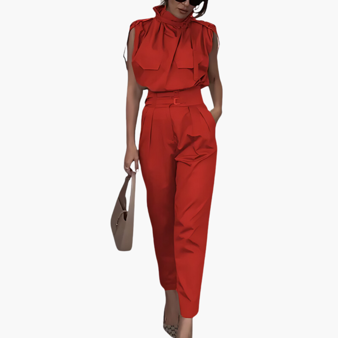 Women’s Jumpsuit with Waist Belt and Straight-Leg Fit