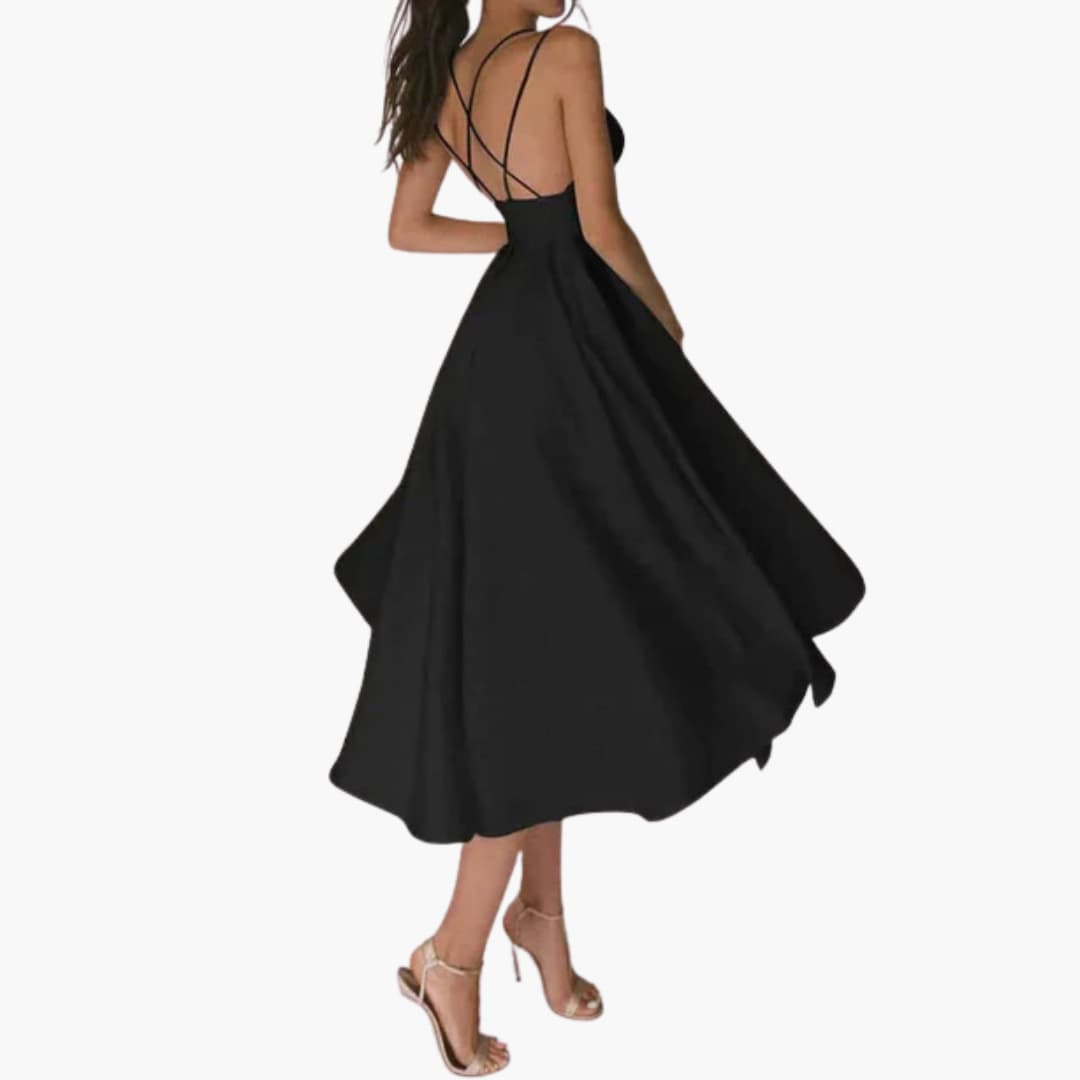 Women’s Midi Dress with Open Back and Flared Skirt