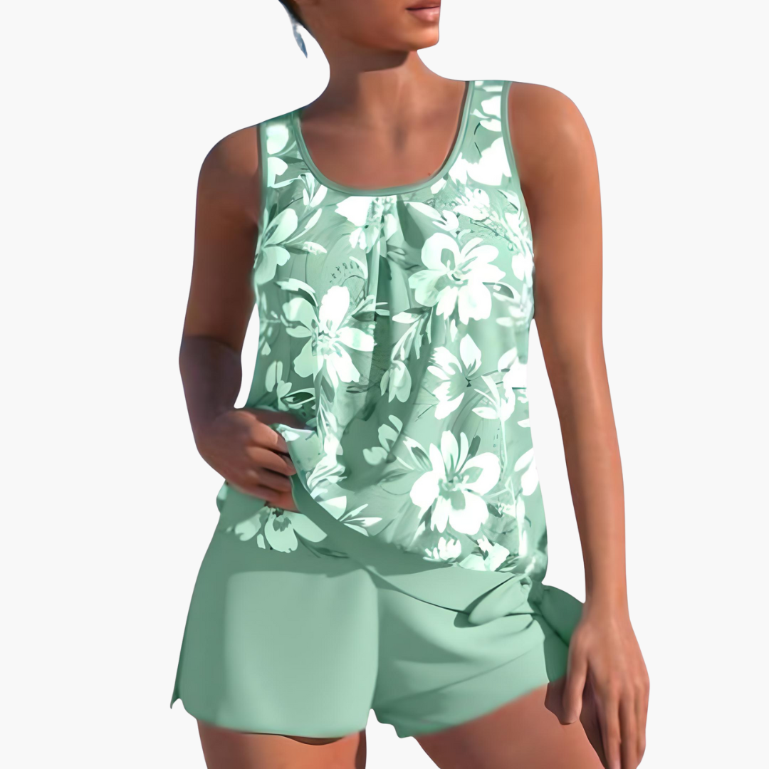 Women’s Summer Tankini Swimwear Set with Shorts and Scoop Neck