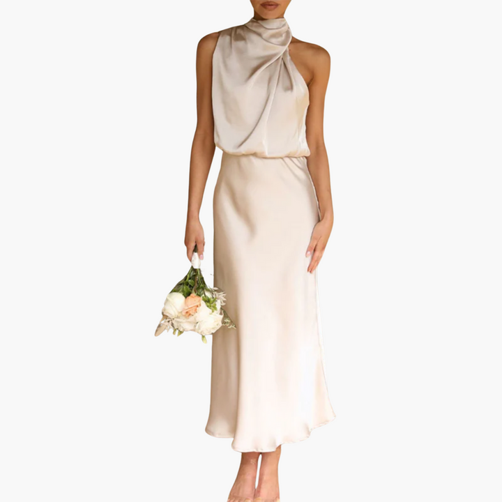 Women’s Gown with One-Shoulder and Draped Neckline