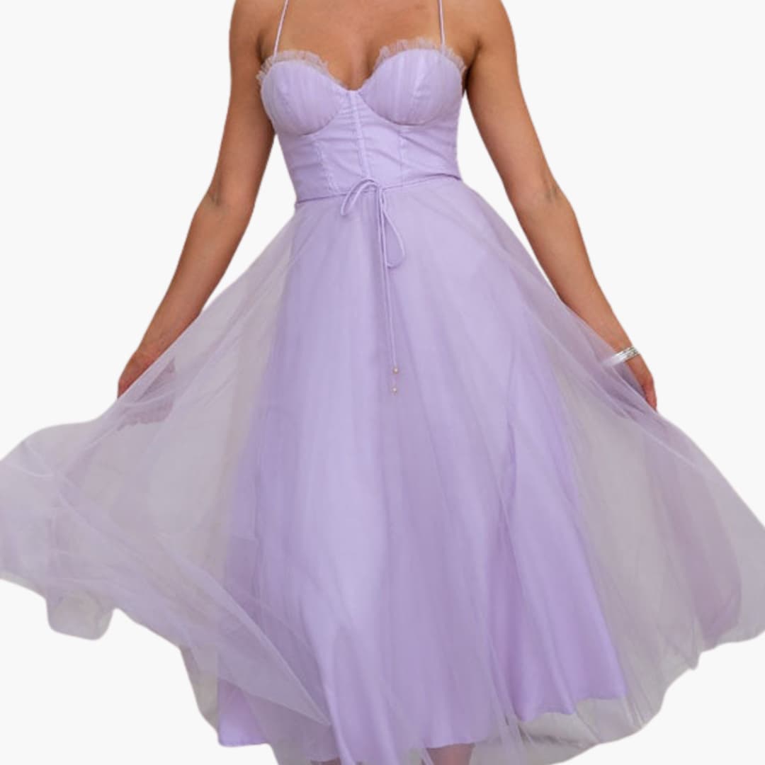 Women’s Tulle Maxi Dress with Spaghetti Straps and Tiered Skirt