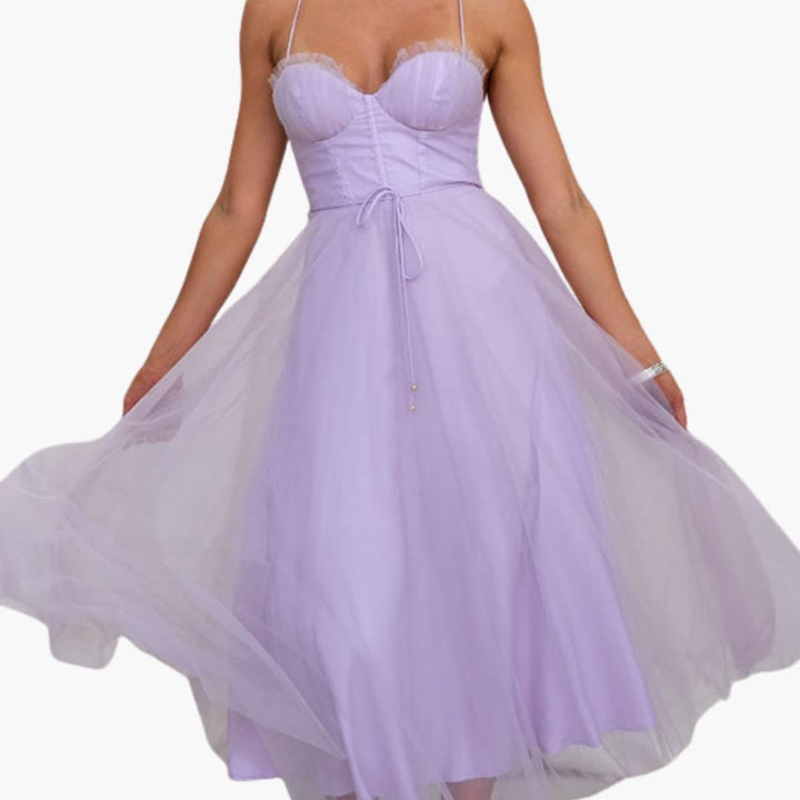 Women’s Tulle Maxi Dress with Spaghetti Straps and Tiered Skirt