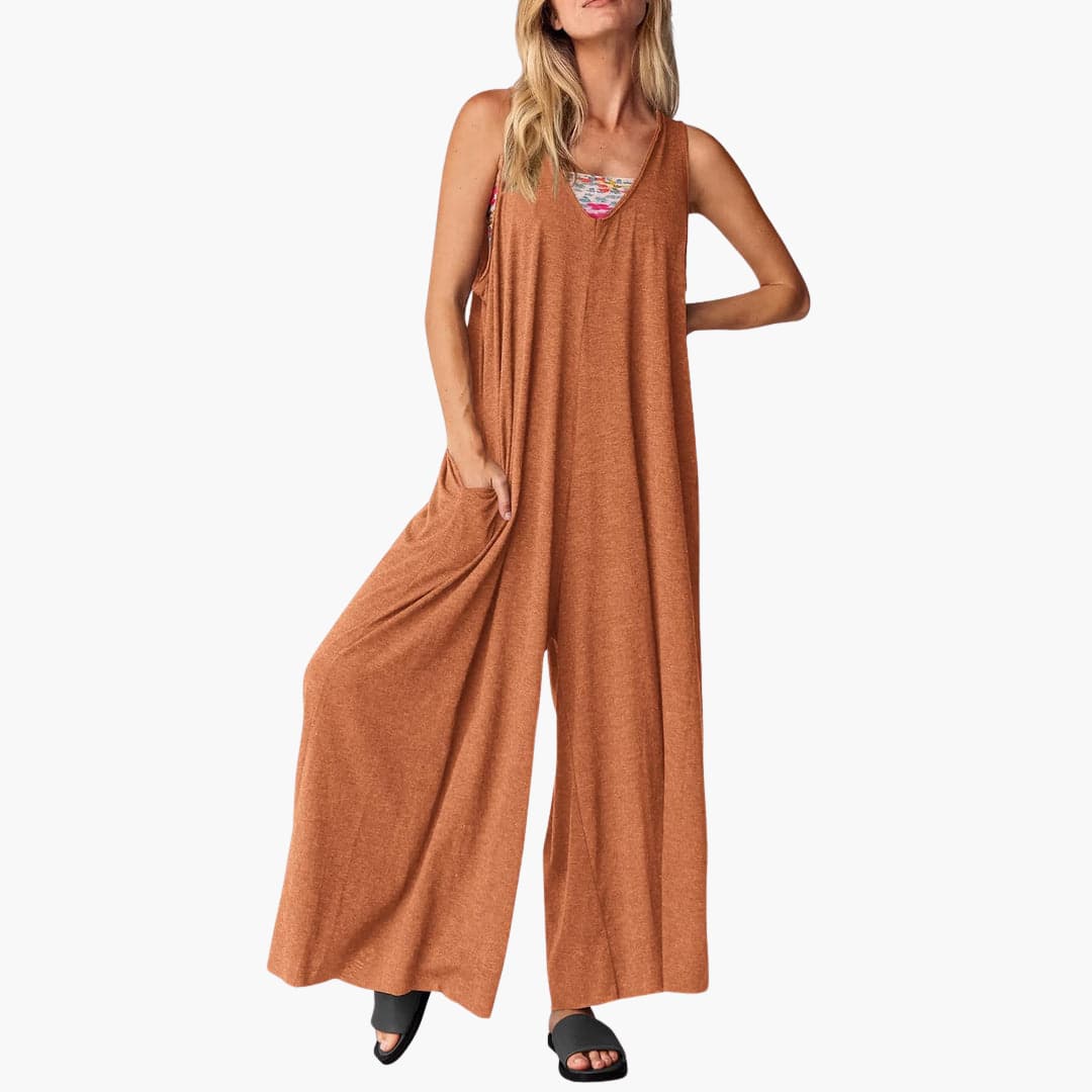 Women’s V-Neck Jumpsuit with Relaxed Fit