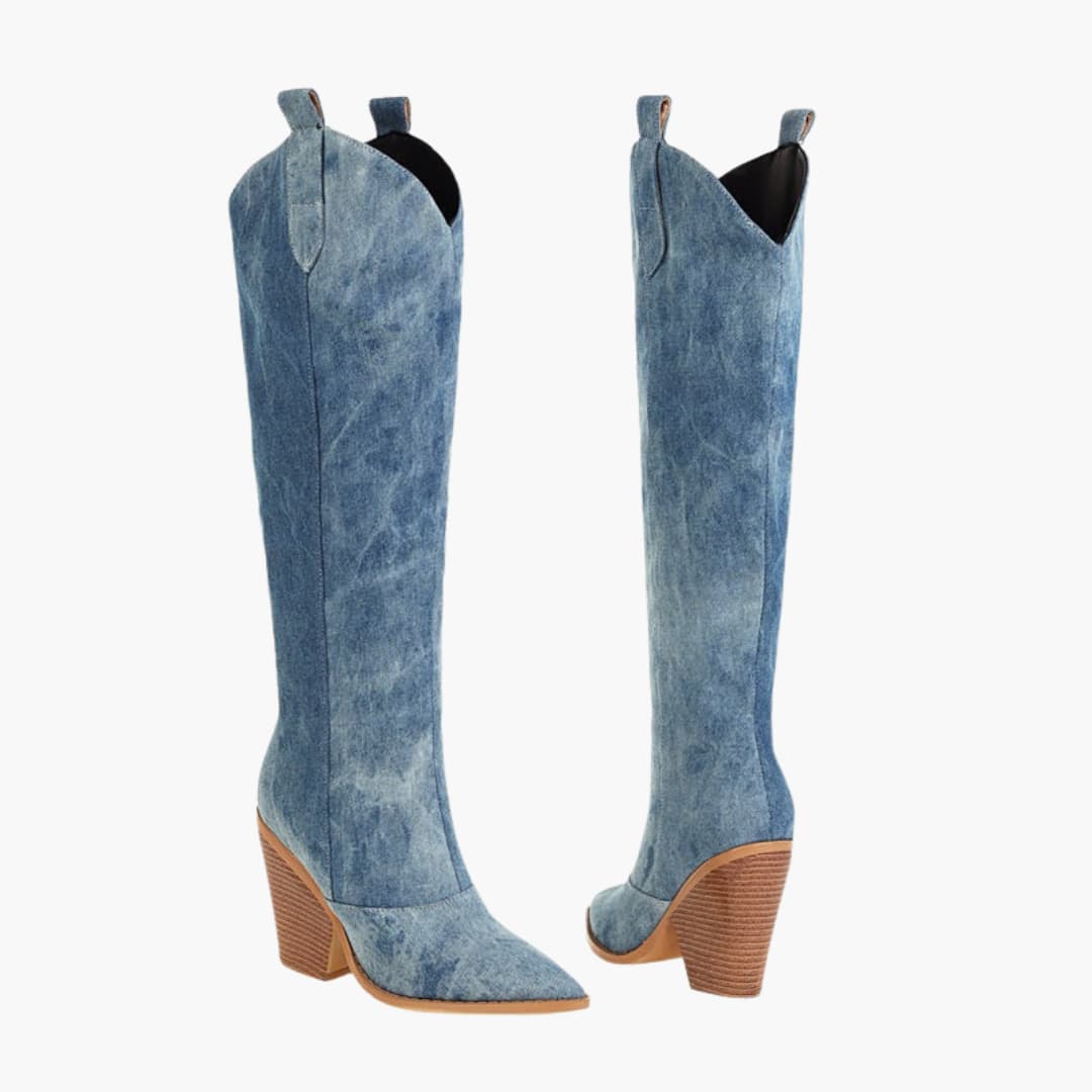 Women’s Cowboy Boots with Stacked Block Heel and Pointed Toe