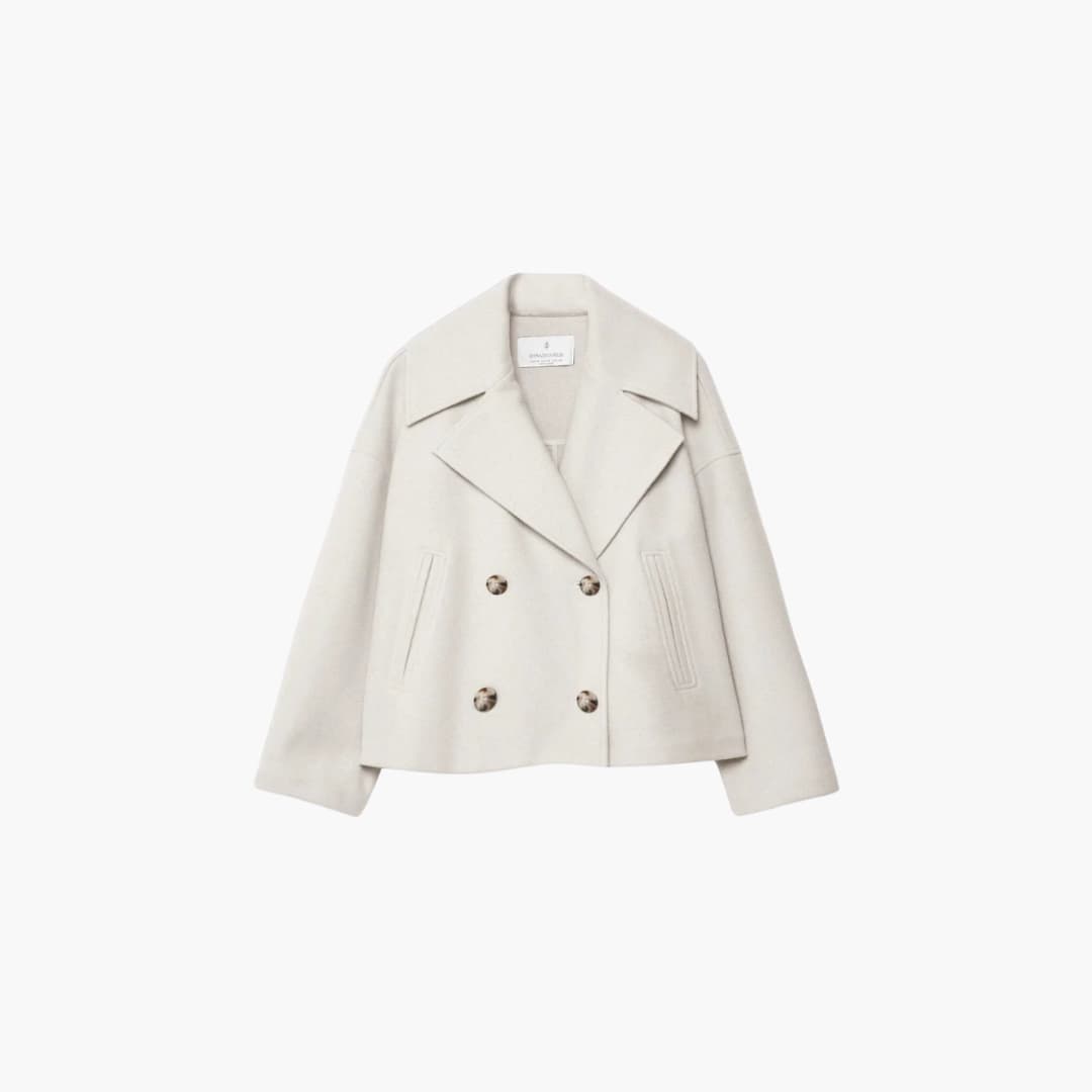 Women’s cropped jacket with double-breasted front and wide lapels