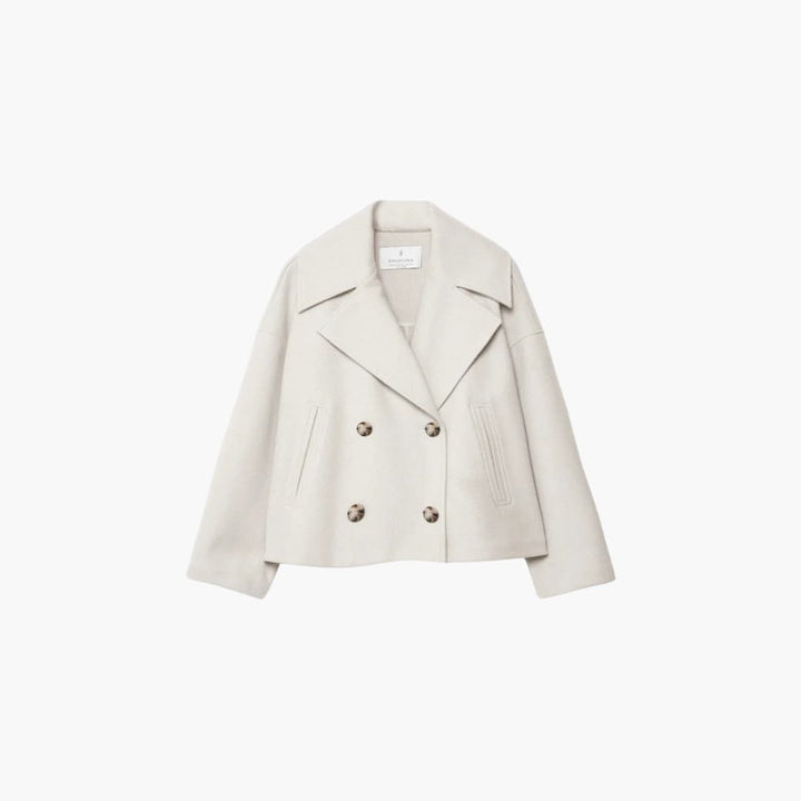 Women’s cropped jacket with double-breasted front and wide lapels