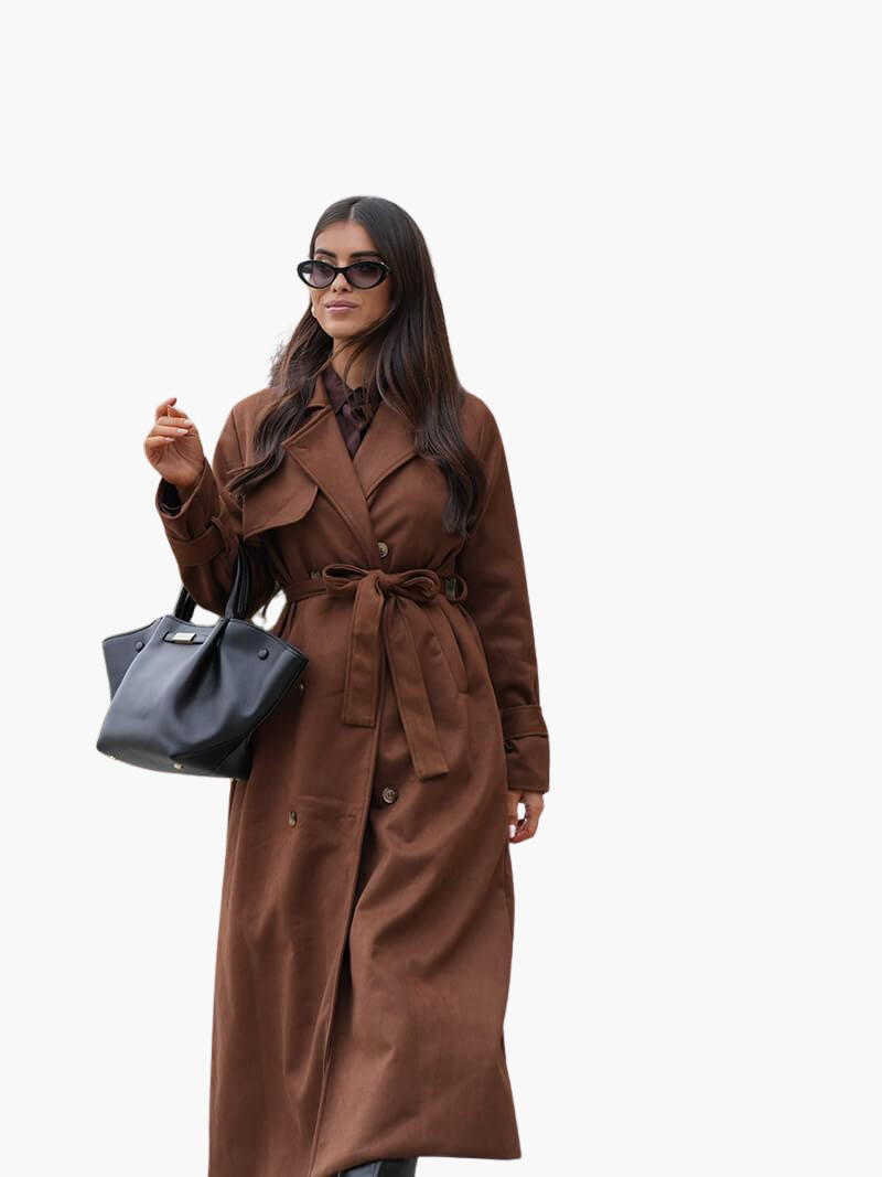 Women’s Double-Breasted Trench Coat with Belted Waist